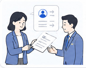 中途入社者へ業務を引き継いでいる様子